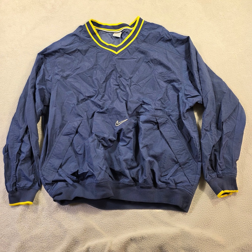 Nike Windbreaker Pullover Mens XXL Navy Yellow V-Neck Gorpcore Center swoosh